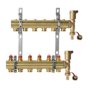 Комплект коллекторов Danfoss FHF-6 set с кронштейнами и воздухоотводчиками, 6 контуров от компании MetSnab - фото 1