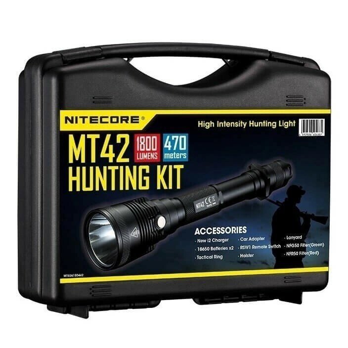 Комплект охотничий в кейсе Nitecore MT42 Hunting Kit 17770 фонарь, тактическая кнопка, крепление на ствол, цветовые от компании MetSnab - фото 1