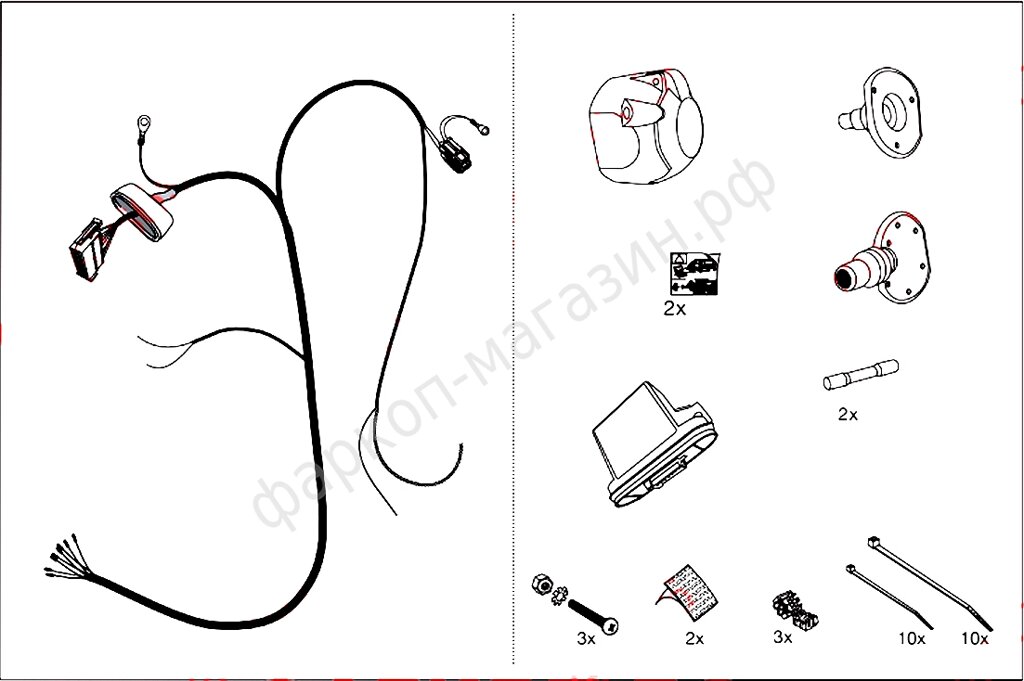 Комплект штатной электрики Hak-System для Volkswagen Amarok 2010г. и по н. в. (7-pin) без подготовки от компании MetSnab - фото 1