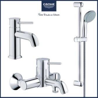 Комплект смесителей для ванной 3 в 1 GROHE BauClassic (23162000 + 32865000 + 27853000) , хром от компании MetSnab - фото 1