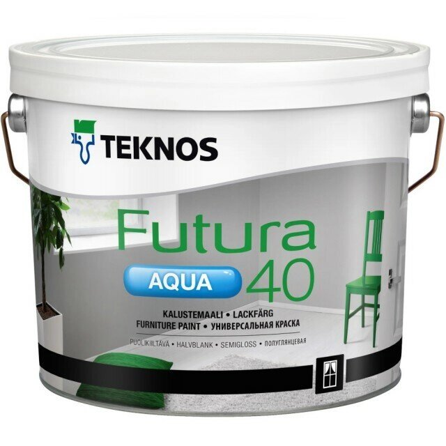 Краска универсальная Teknos Futura Aqua 40 PM1, полуглянцевая 9л от компании MetSnab - фото 1