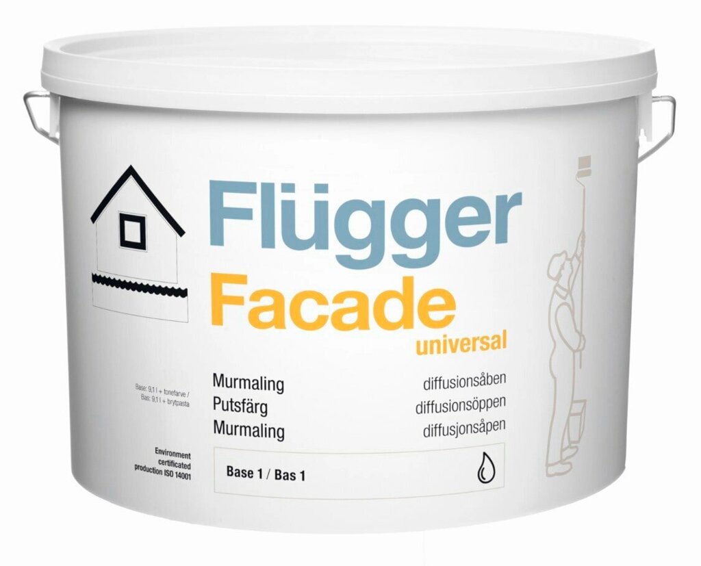 Краски для минеральных поверхностей FLUGGER Facade Universal краска универсальная атмосферостойкая, матовая, База 1 от компании MetSnab - фото 1