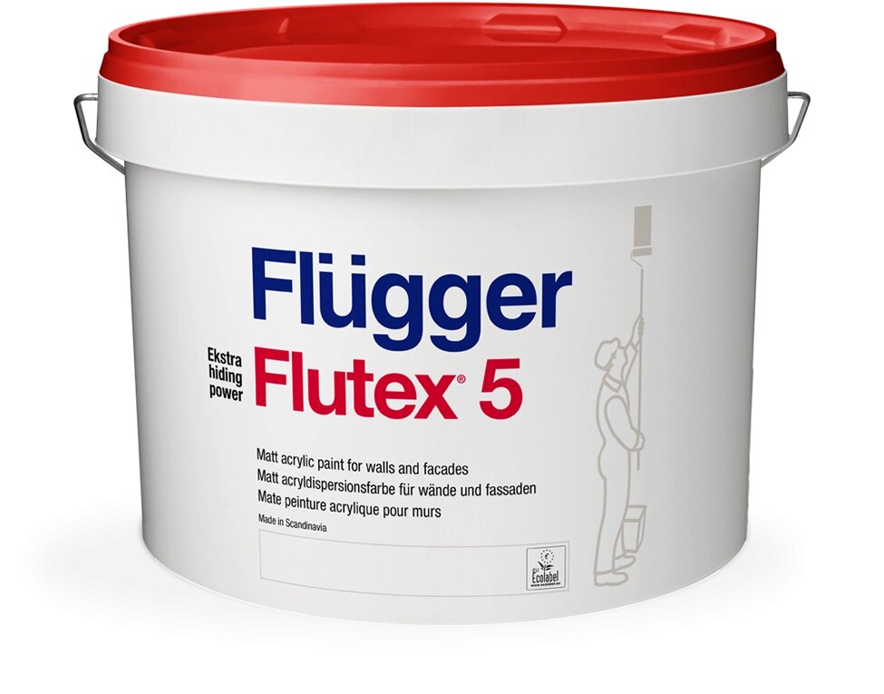 Краски для стен FLUGGER Flutex 5 краска акриловая для стен и потолков, матовая, База 1 (9,1л) от компании MetSnab - фото 1