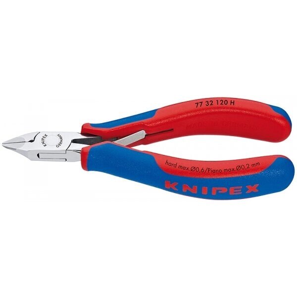 Кусачки боковые для электроники Knipex KN-7732120H c запрессованным лезвием из твердых сплавов от компании MetSnab - фото 1