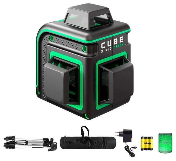 Лазерный уровень самовыравнивающийся ADA instruments CUBE 3-360 GREEN PROFESSIONAL EDITION (А00573) со штативом от компании MetSnab - фото 1