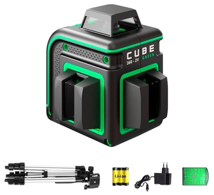 Лазерный уровень самовыравнивающийся ADA instruments CUBE 360-2V GREEN PROFESSIONAL EDITION (А00571) со штативом от компании MetSnab - фото 1