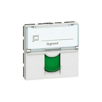 Legrand (Легранд) Розетка RJ 45 - Программа Mosaic - категория 6 - FTP - 2 модуля - белый с зеленой шторкой (комплект от компании MetSnab - фото 1