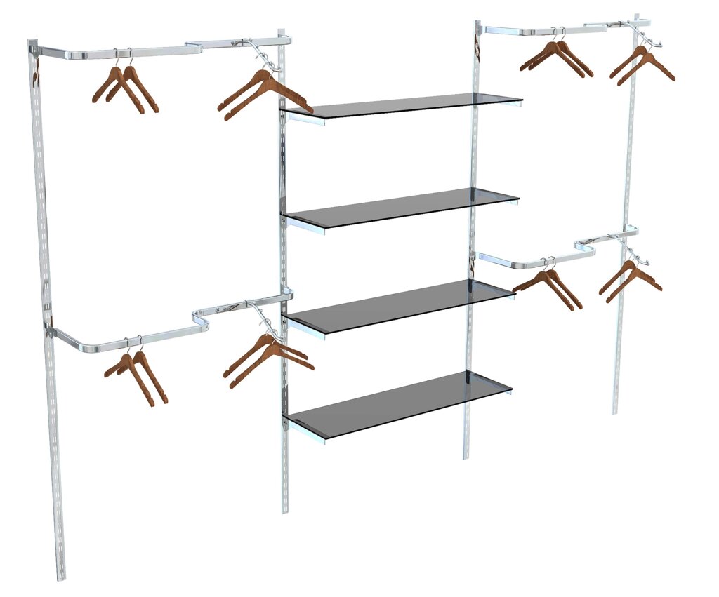 Настенная торговая система quot; Монорельсquot; №12 с полками и поручнями (3600мм) от компании MetSnab - фото 1