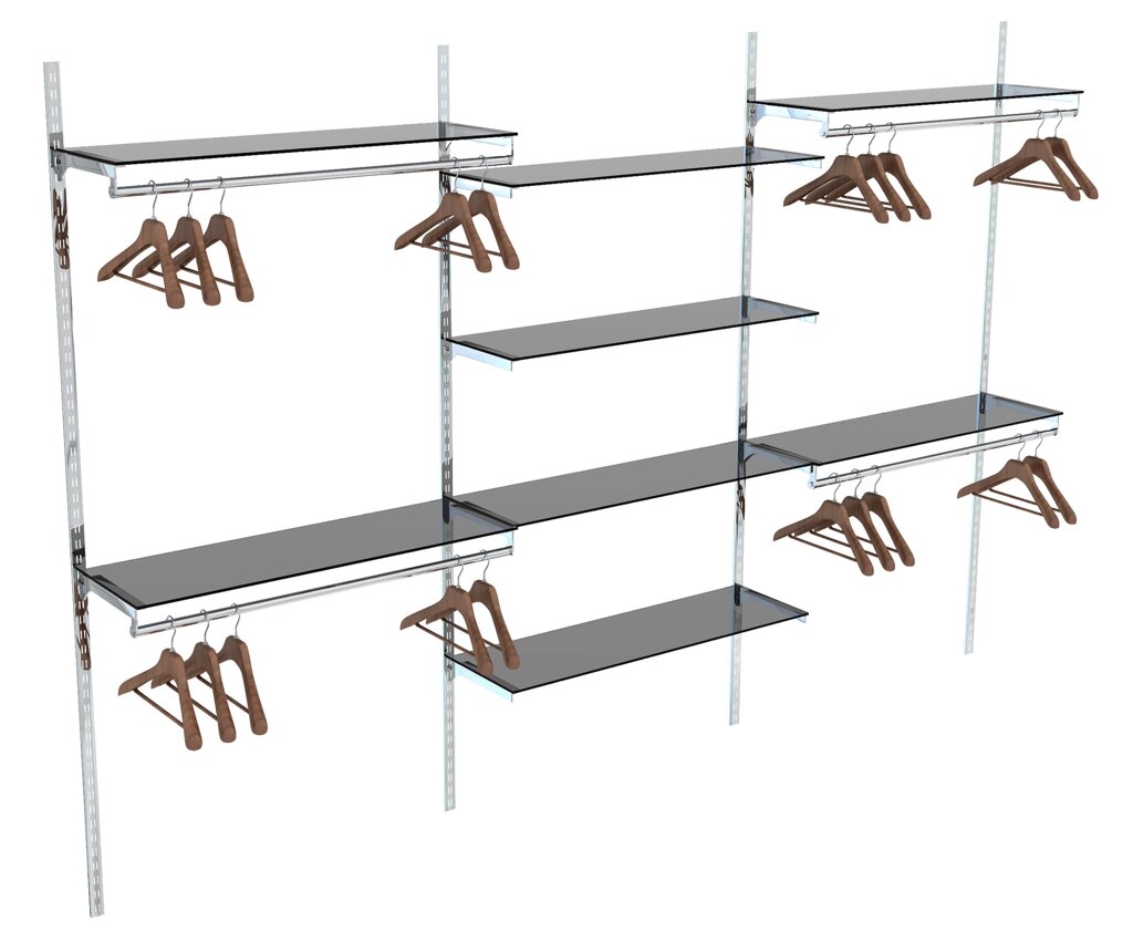 Настенная торговая система quot; Монорельсquot; №9 с полками и поручнями (3600мм) от компании MetSnab - фото 1