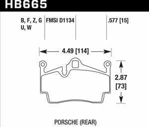 Колодки тормозные HB665B. 577 HAWK HPS 5.0; 15mm Porsche задн. Cayman, Boxster,