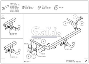 Фаркоп оцинкованный toyota rav4 2006-2013 съемное крепление (без электрики) galia. t058c