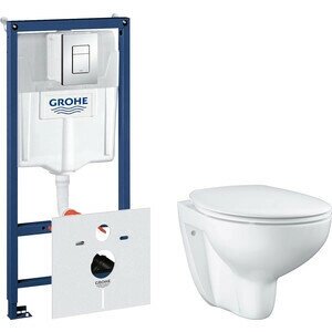 Комплект унитаза Grohe Bau Ceramic Bundle Rapid SL с инсталляцией, сиденьем микролифт, клавишей хром (39351000,