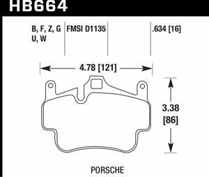 Колодки тормозные HB664W. 634 HAWK DTC-30 Porsche 911 (997), Boxster 2008-2011; Cayman 2005-2012