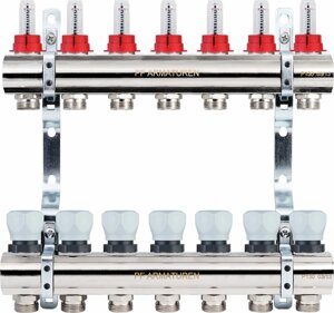Коллекторная группа с расходомерами и термостатическими клапанами на 7 выходов PROFACTOR PF MB 800.7