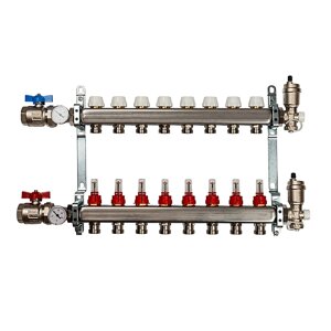 Коллекторная группа с расходомерами 9 выходов в сборе ViEiR, нержавейка