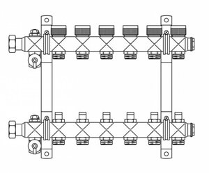 Распределительная гребенка из нержавеющей стали Oventrop „Multidis SF“ на 10 контуров