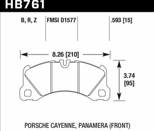 Колодки тормозные HB761Z. 593 HAWK PC; 15mm перед CAYENNE, PANAMERA, MACAN, TOUAREG 360, 368, 390mm