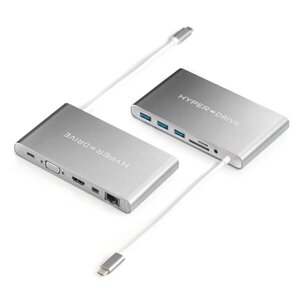 Hyper USB-C хаб HyperDrive Ultimate Hub 3USB/1USB-C/1HDMI 4K 30Hz/1Mini DisplayPort 4K 30Hz/1VGA/1Ethernet темно-серый