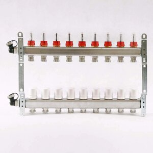 Коллекторная группа UNI-FITT из нерж. стали 450I с термостатическими вентилями и расходомерами 1x3/4 с 9 отводами