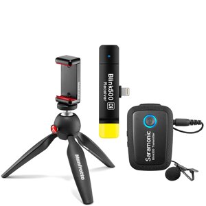 Радиосистема Saramonic Blink 500 B3 + Штатив настольный Manfrotto Pixi с держателем смартфона