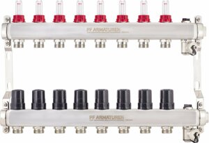 Коллекторная группа с расходомерами, термостатическими клапанами на 8 выходов PROFACTOR PF MB 806.8