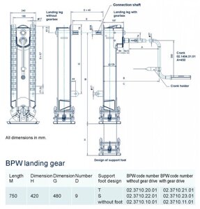 Опорное устройство c редуктором (стопа S) высота М-750мм 0237102301-К