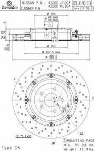 Задний тормозной диск Brembo 09A19013