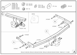 Фаркоп оцинкованный renault grand scenic ii, scenic ii, megane ii хетчбек 2004-2009 твердое крепление (без электрики)