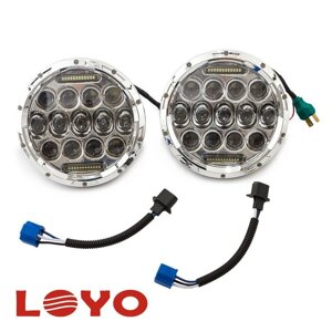 Головные LED фары 7quot; дюймов LOYO 0075A SILVER хромированные для Jeep Wrangler/Rubicon, Land Rover Defender, Нива,