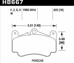 Колодки тормозные HB667F. 622 HAWK HPS Porsche 911 (996) (997), Boxter