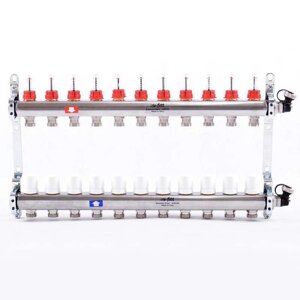 Коллектор из нерж. стали с расходомерами и термостатическим вентилями 11 выходов