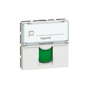 Legrand (Легранд) Розетка RJ 45 - Программа Mosaic - категория 6 - FTP - 2 модуля - белый с зеленой шторкой (комплект