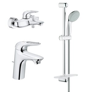 Набор смесителей GROHE Eurostyle New с душевым гарнитуром и полочкой, хром (124416)