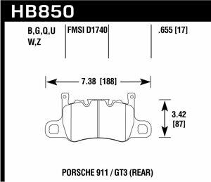 Колодки тормозные HB850B. 655 PORSCHE 911 (991) GT3, GT3 RS/R; CAYMAN (981) 3.8 GT4