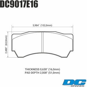 Колодки тормозные DC9017E16 DC Brakes RT. 2 Alcon Monoblock 6 CAR97