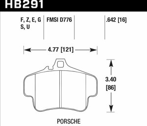 Колодки тормозные HB291F. 642 HAWK HPS PORSCHE 911 (996) (997); Boxster (981)