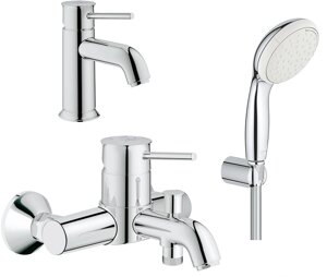 Комплект для ванной Смеситель Grohe BauClassic 23162000 для раковины + Смеситель Grohe BauClassic 3