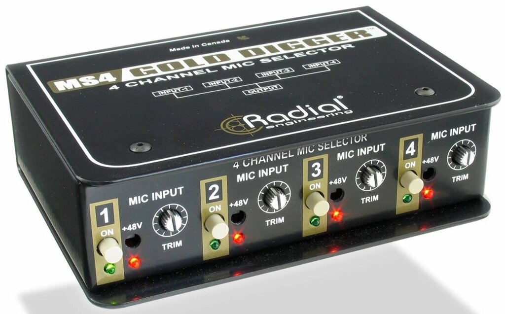 Radial Gold Digger (MS4) селектор микрофонов сигнала, 4 XLR входа, 1 XLR выход от компании MetSnab - фото 1