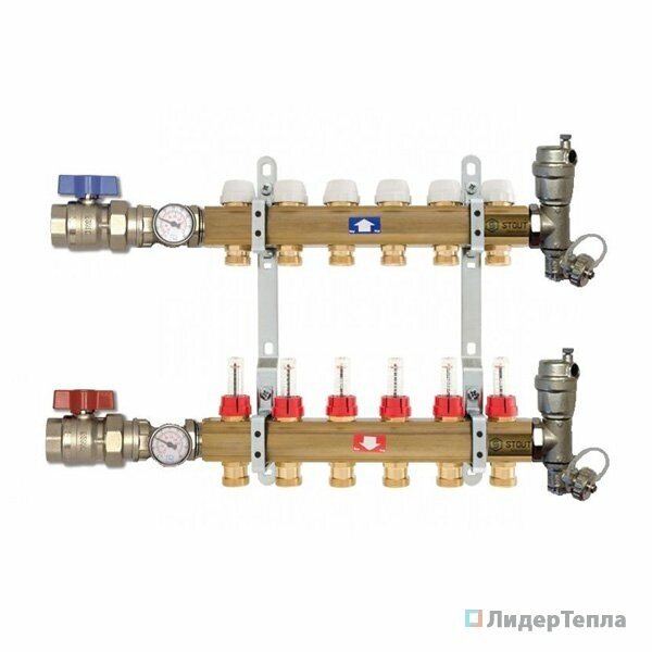 Распределительный коллектор Stout из латуни с расходомерами 3 выхода (арт. SMB 0473 000003) от компании MetSnab - фото 1