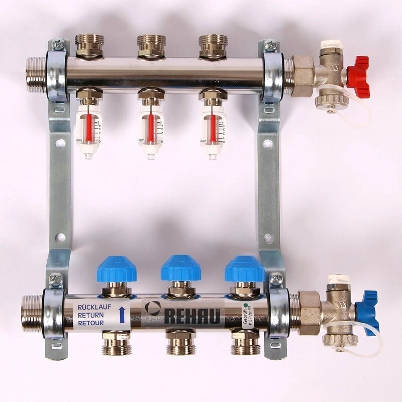 REHAU Коллекторная группа 1х3/4quot; ЕК HKV-D 3 выхода с расходомерами и термостатическими вентилями от компании MetSnab - фото 1