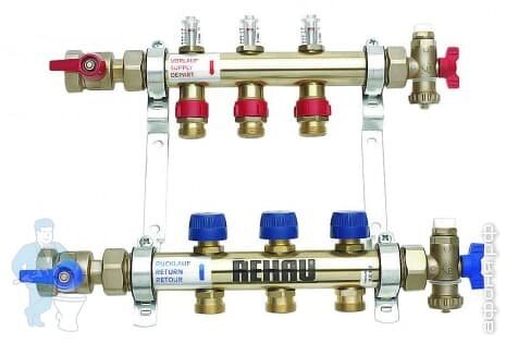 REHAU Коллекторная группа HKV-D RAUTHERM S на 3 выхода, с расходомерами, нерж. сталь от компании MetSnab - фото 1