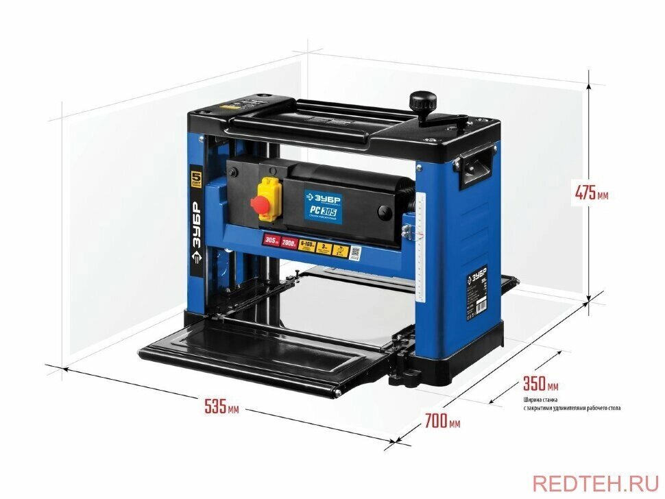 Рейсмусовый станок Зубр ширина строгания 305мм, толщина заготовки до 160 мм, 2 ножа, 8000 б/мин, 2000Вт, 6м/мин РС-305 от компании MetSnab - фото 1