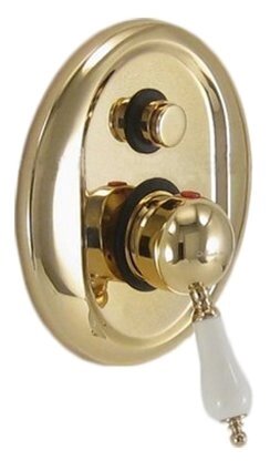 Смеситель для ванны с подключением душа Nice Funny 6000-7 (gold, white handle) однорычажный встраиваемый от компании MetSnab - фото 1