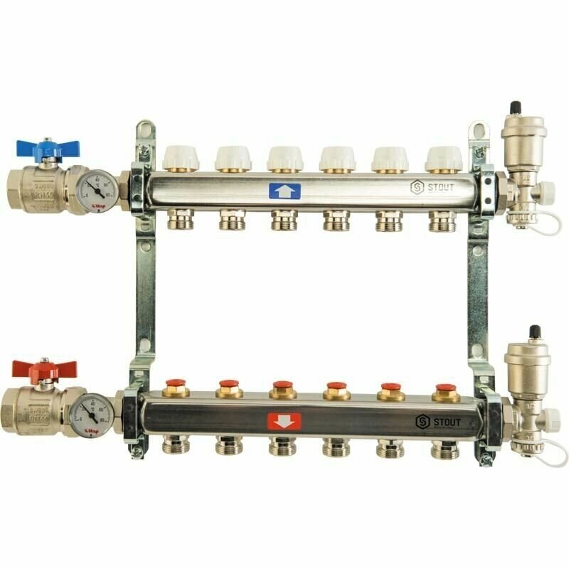 STOUT Коллектор из нержавеющей стали в сборе с кранами 10 вых. от компании MetSnab - фото 1