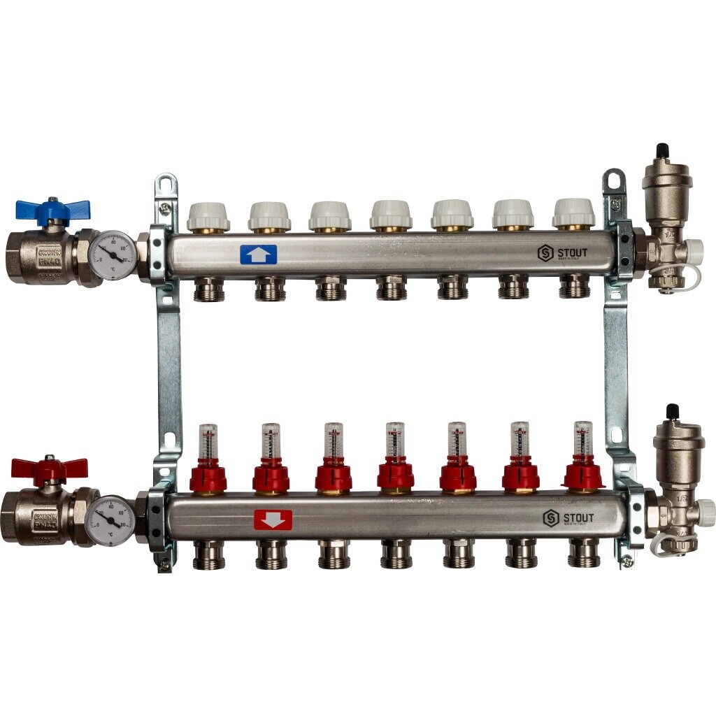 STOUT Коллектор из нержавеющей стали в сборе с расходомерами 7 вых. SMS 0907 000007 от компании MetSnab - фото 1