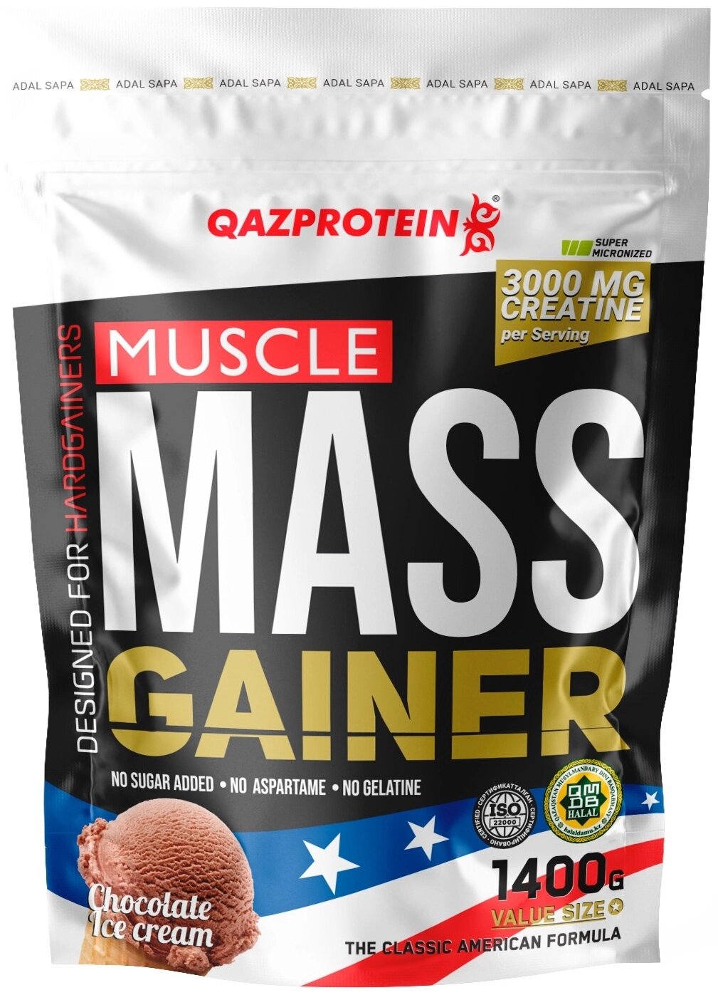 Гейнер Qazprotein Qazprotein Muscle Mass Gainer 1400 г Шоколадное мороженое 1400 г от компании MetSnab - фото 1