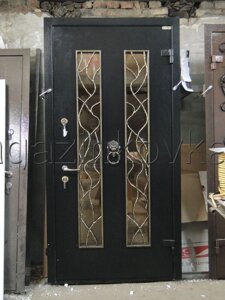 Дверь кованая «Эрика Х» металлическая с ковкой и стеклопакетом