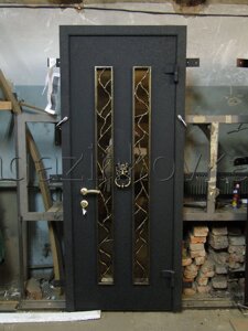 Дверь кованая «Властелина Х» металлическая с ковкой и стеклопакетом
