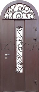 Дверь кованая «Жасмин Х» металлическая арочная с ковкой и стеклопакетом
