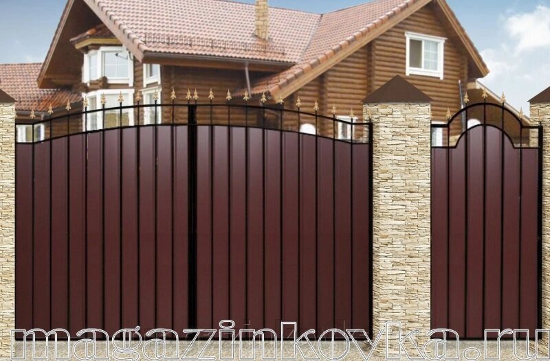 Ворота кованые «Соната Х» металлические арочные с профлистом по цене ...